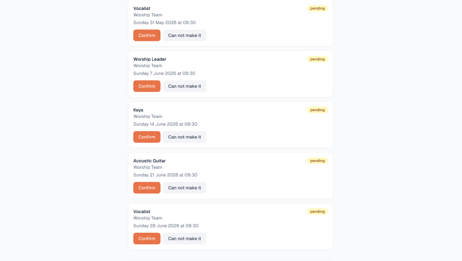 Volunteer confirmation page after clicking confirm in email